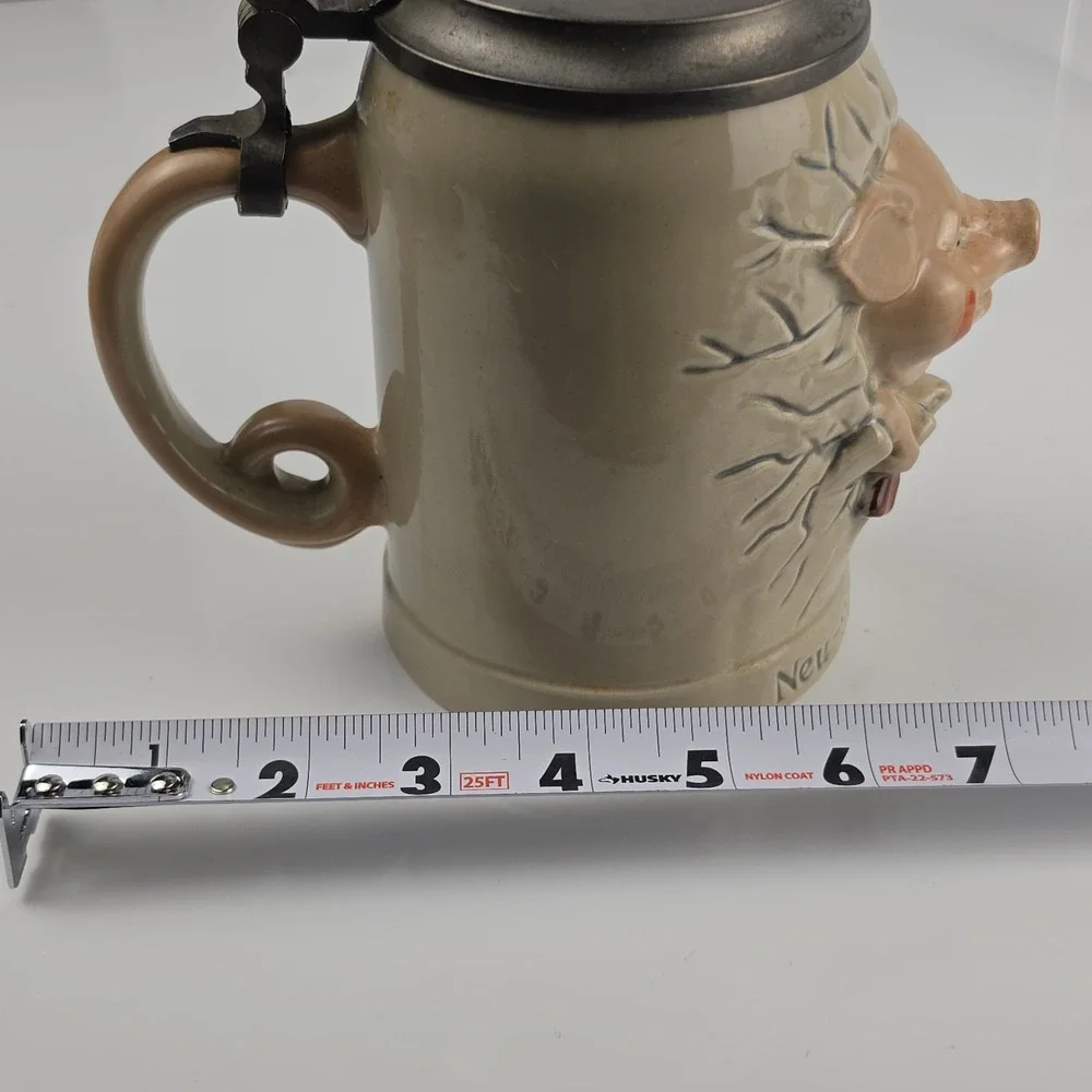 Diener Neu Schwein Stein German Pig Stoneware Character Stein Pewter Lid